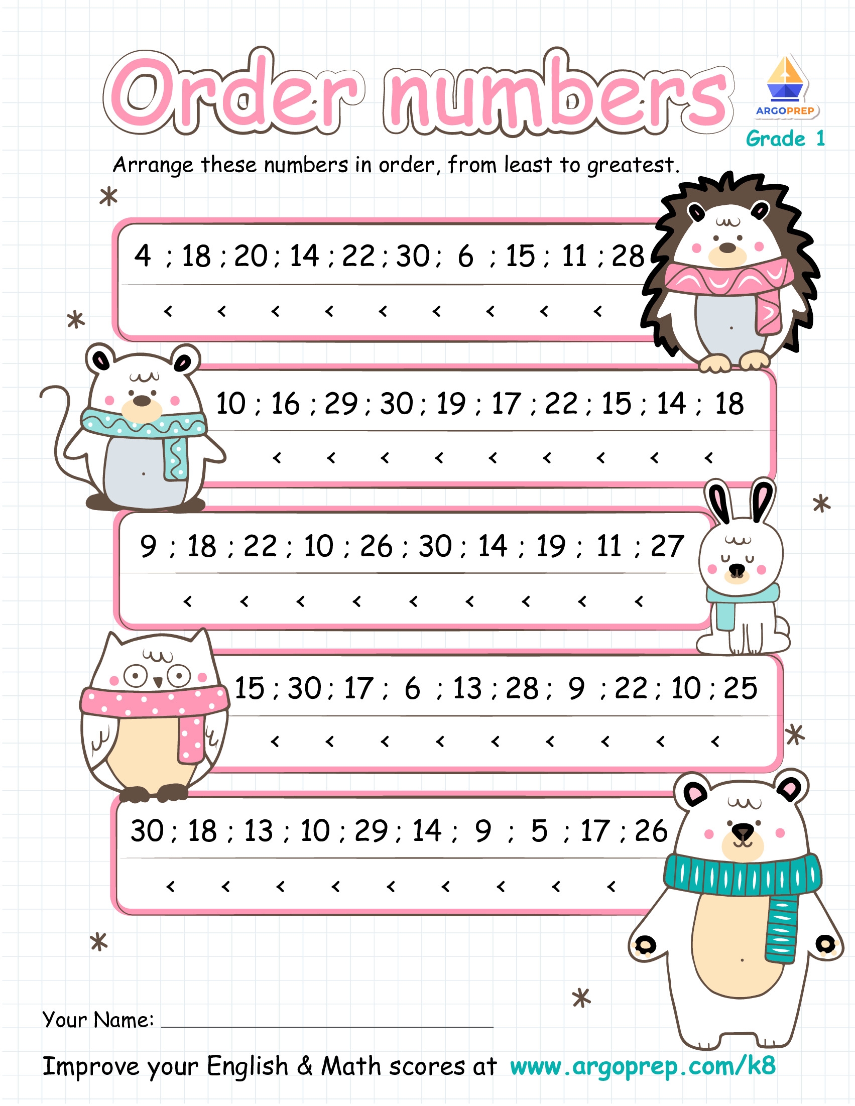 Free Printable Ordering Numbers Worksheets