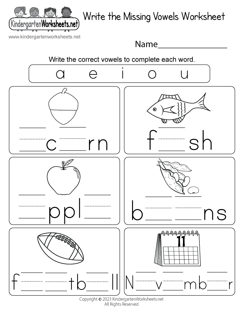 Free Printable Write The Missing Vowels Worksheet