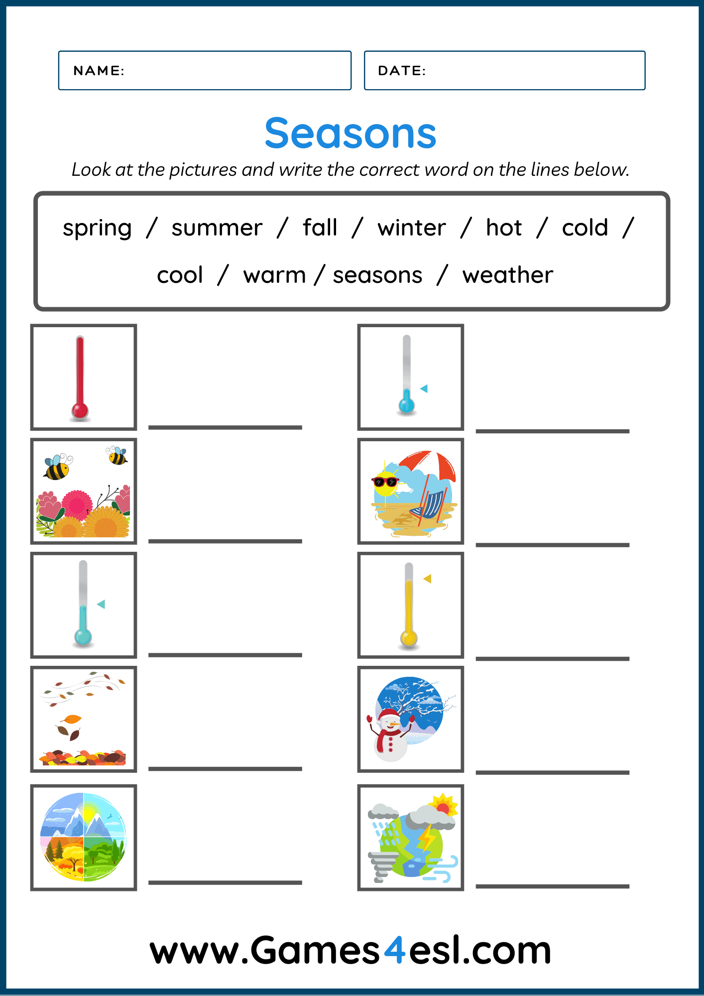 Free Seasons Worksheets Games4esl Free Seasons Worksheets Games4esl