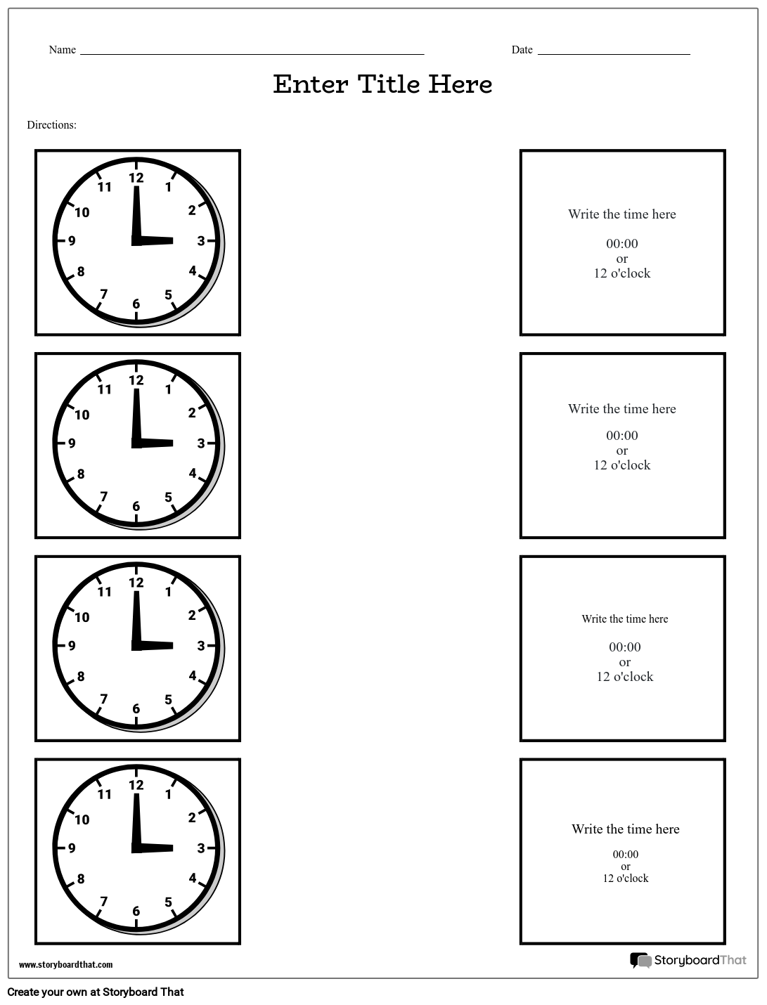 Free Printable Blank Clock Worksheets