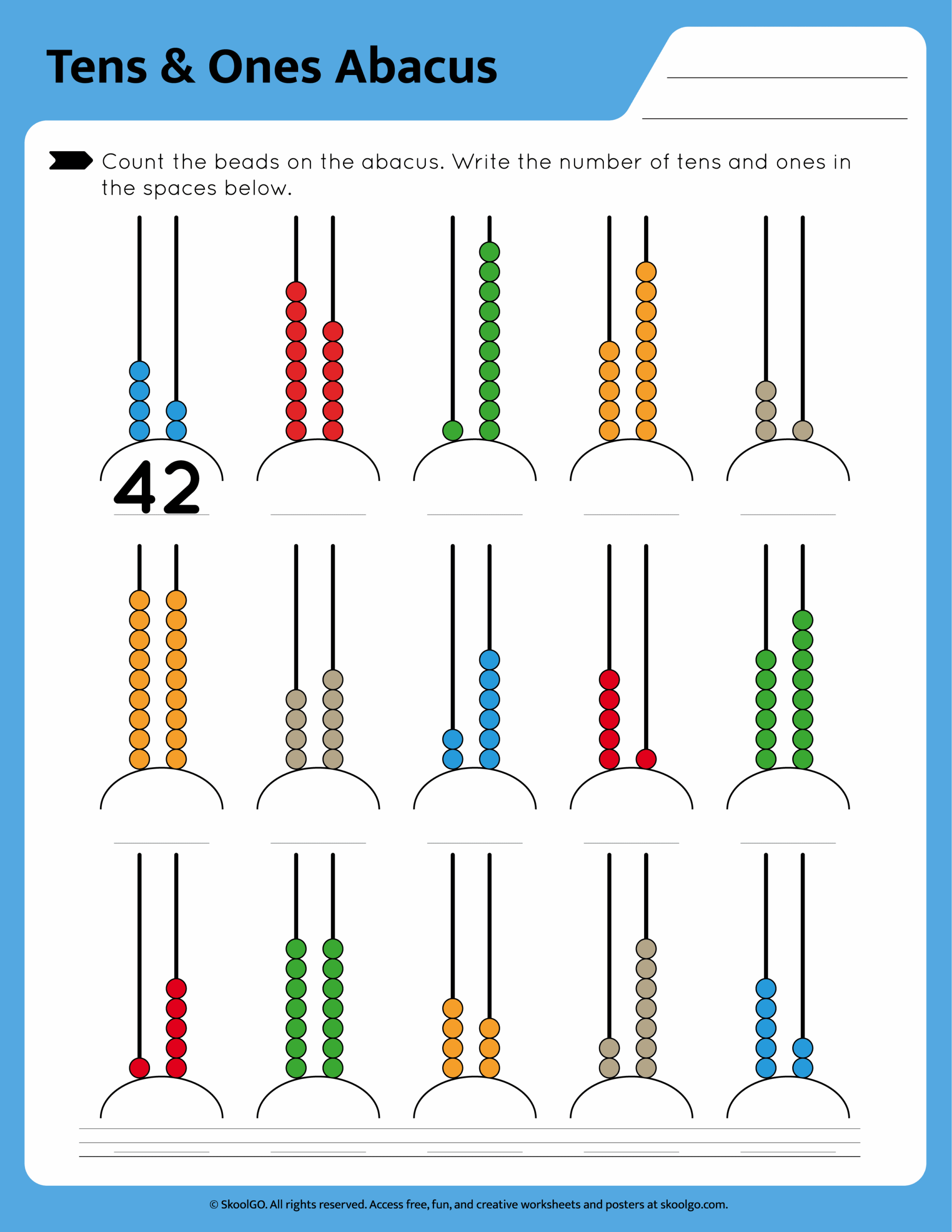 Free Tens U0026 Ones Abacus Worksheet For Grades K 2 Free Tens U0026 Ones Abacus Worksheet For Grades K 2