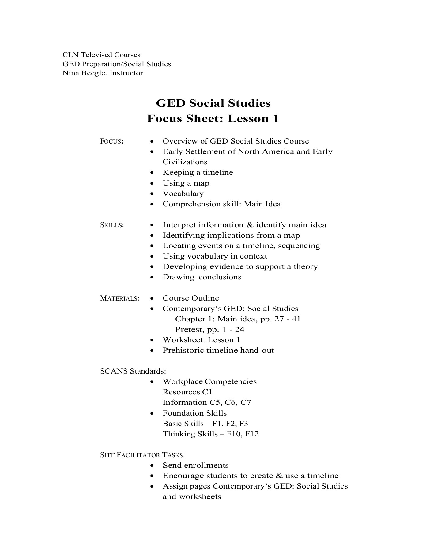 GED Social Studies Focus Sheet Lesson 1 PWCSTV Worksheets Library