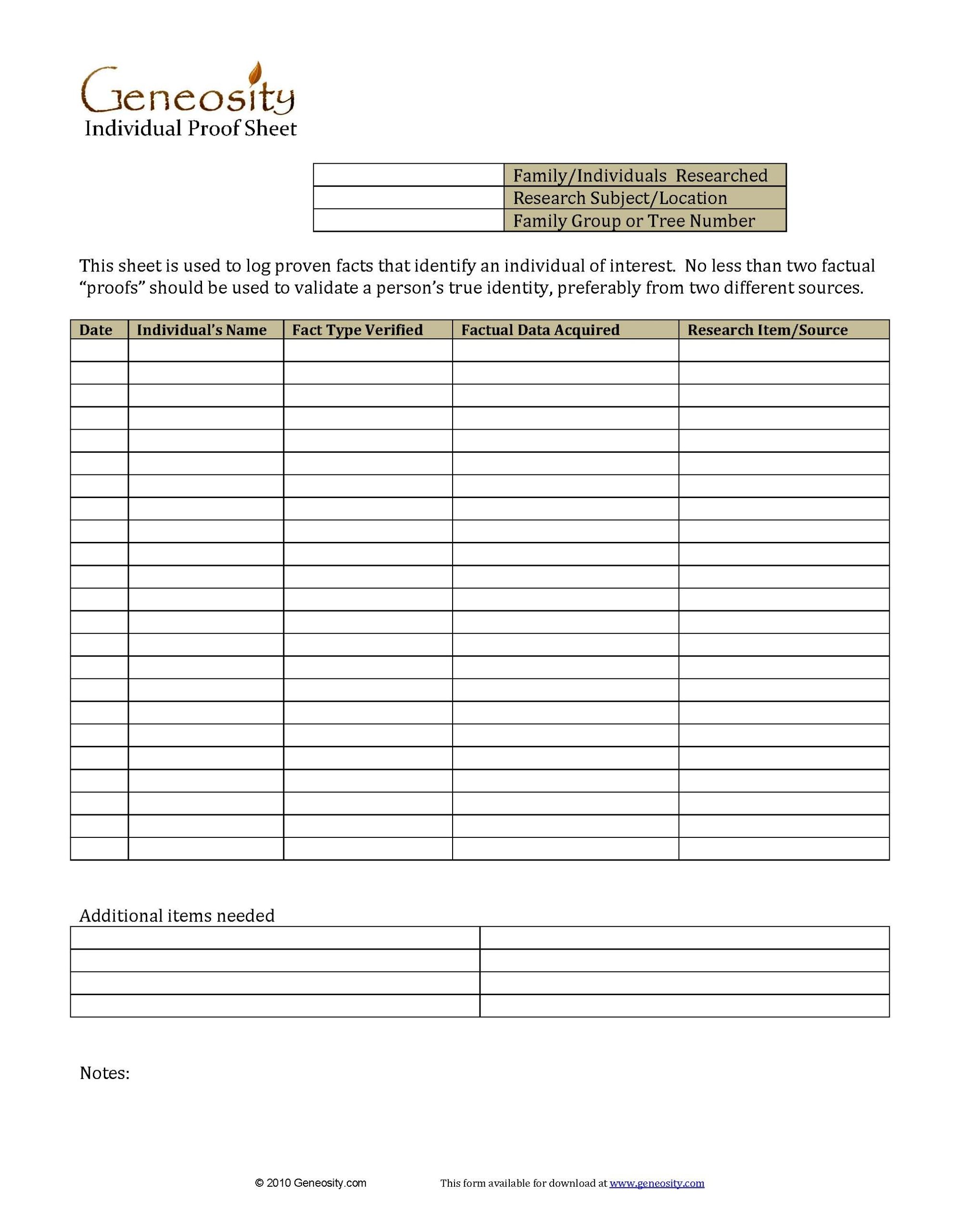 Free Printable Genealogy Forms Individual Worksheet