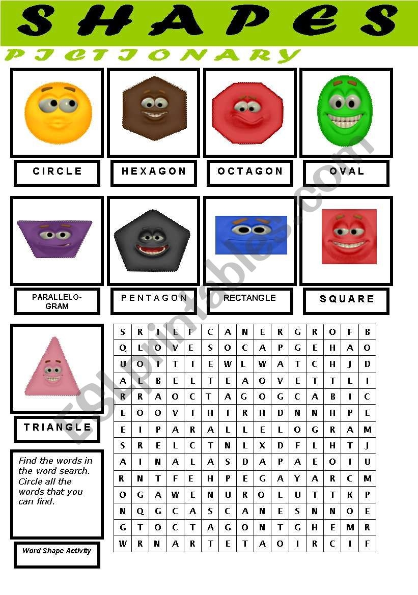 Geometry Vocabulary SHAPES B W Version Included ESL Worksheet By Lolelozano