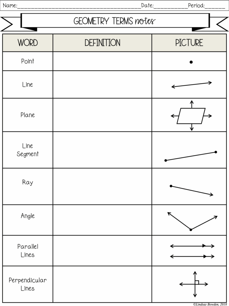 Geometry Vocabulary Worksheet Free Printable PDF