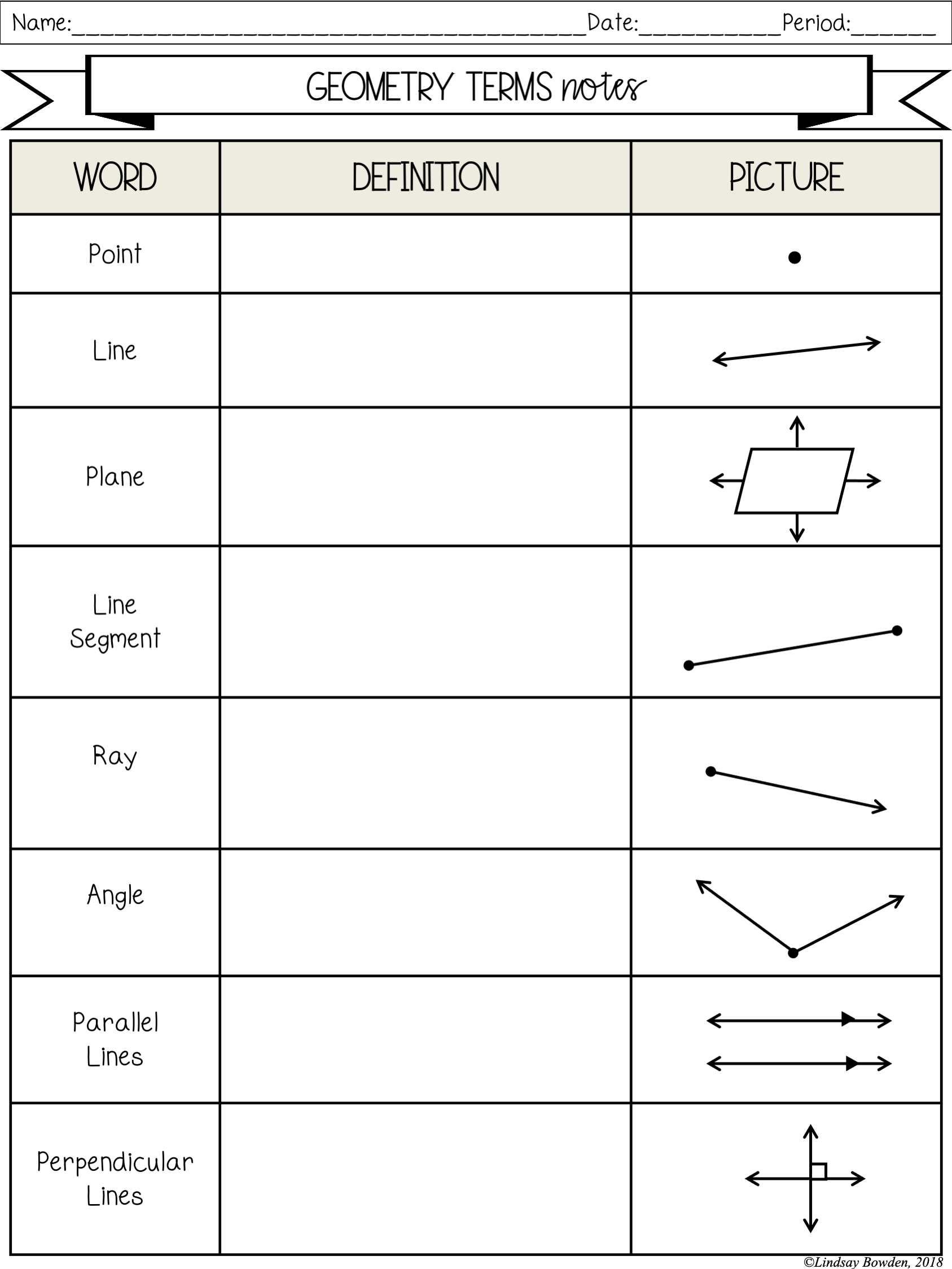 Geometry Vocabulary Worksheet Free Printable PDF