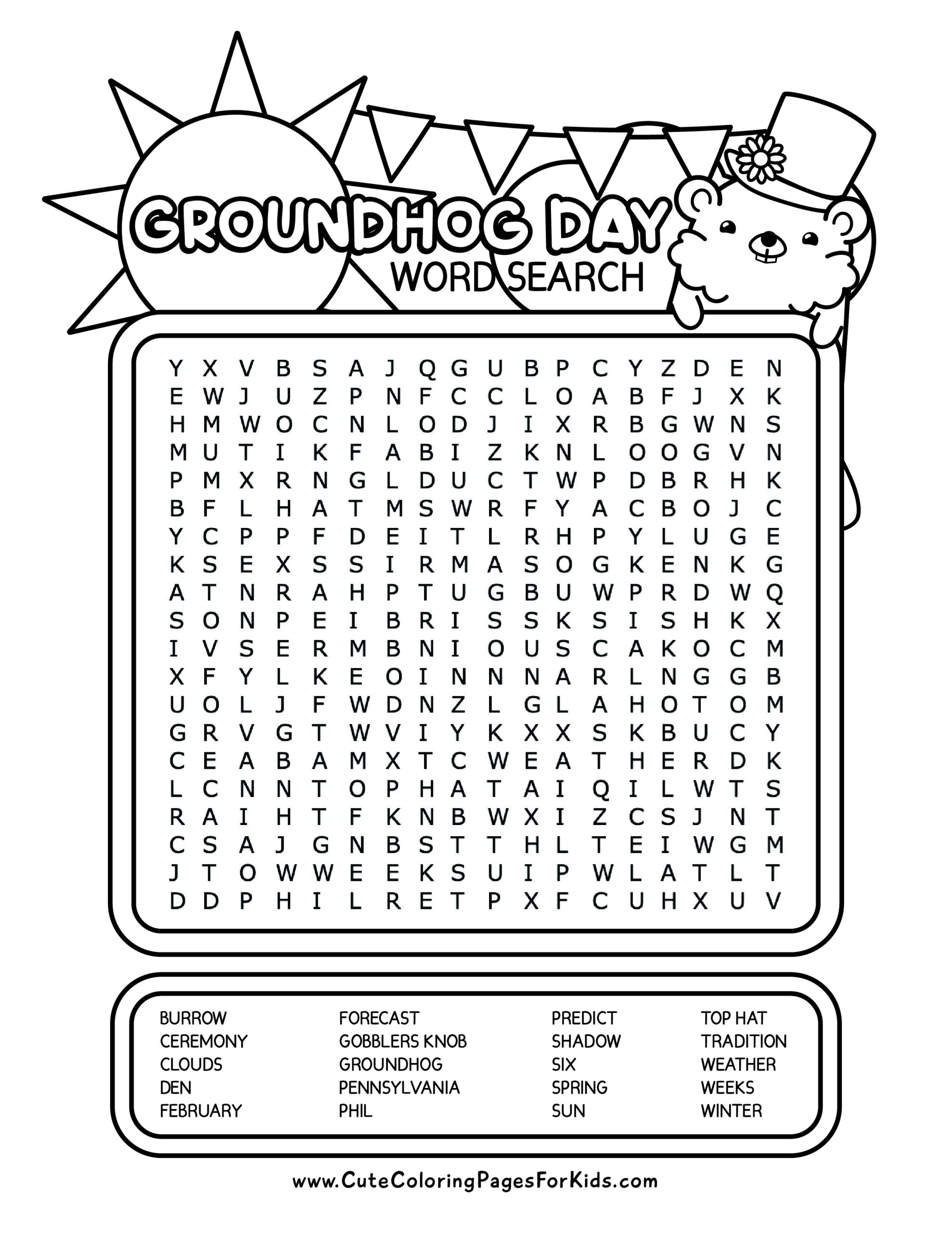 Groundhog Day Word Search For Kids Free Printable PDF Cute 