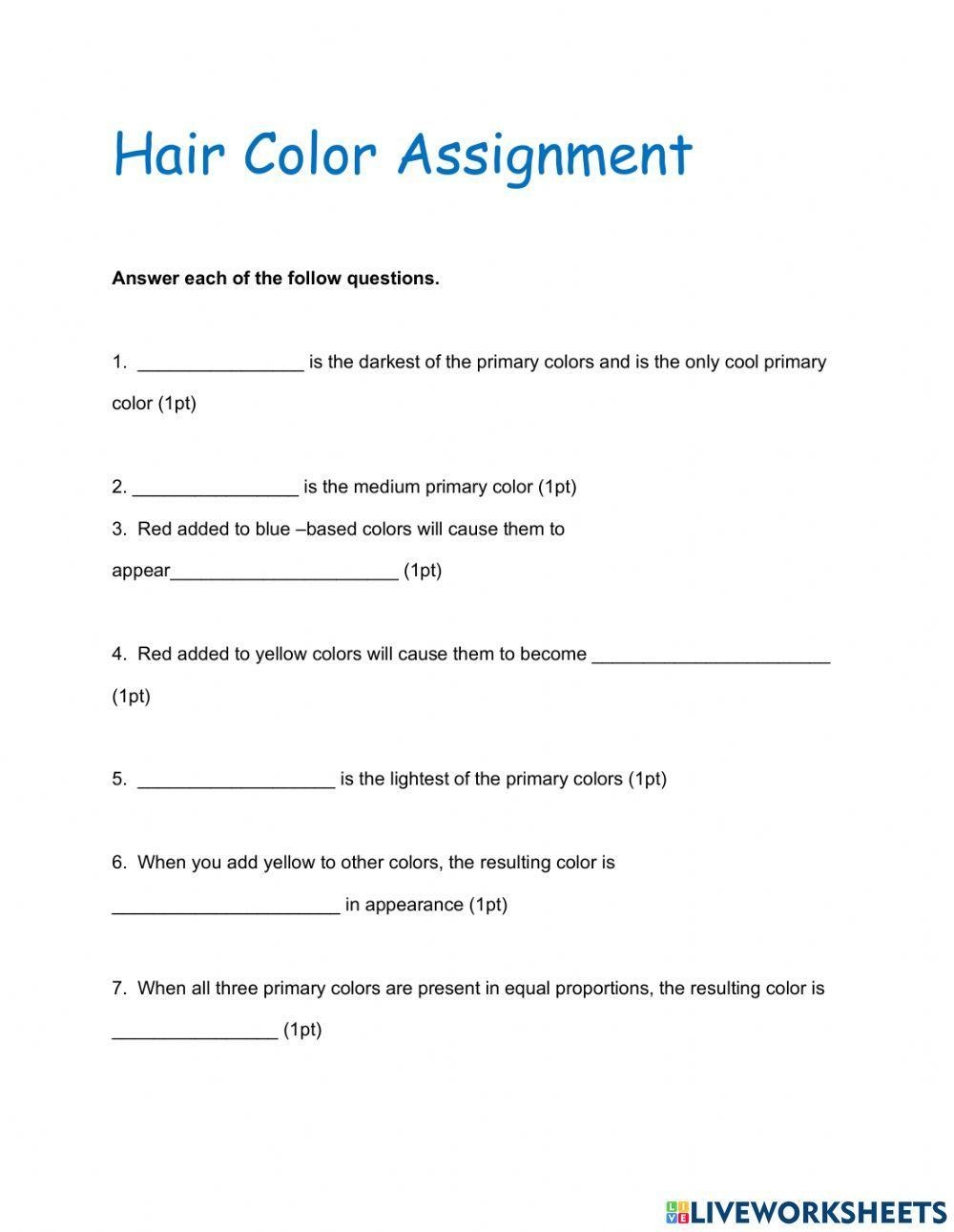 Hair Color 0 2 Worksheet Live Worksheets Worksheets Library