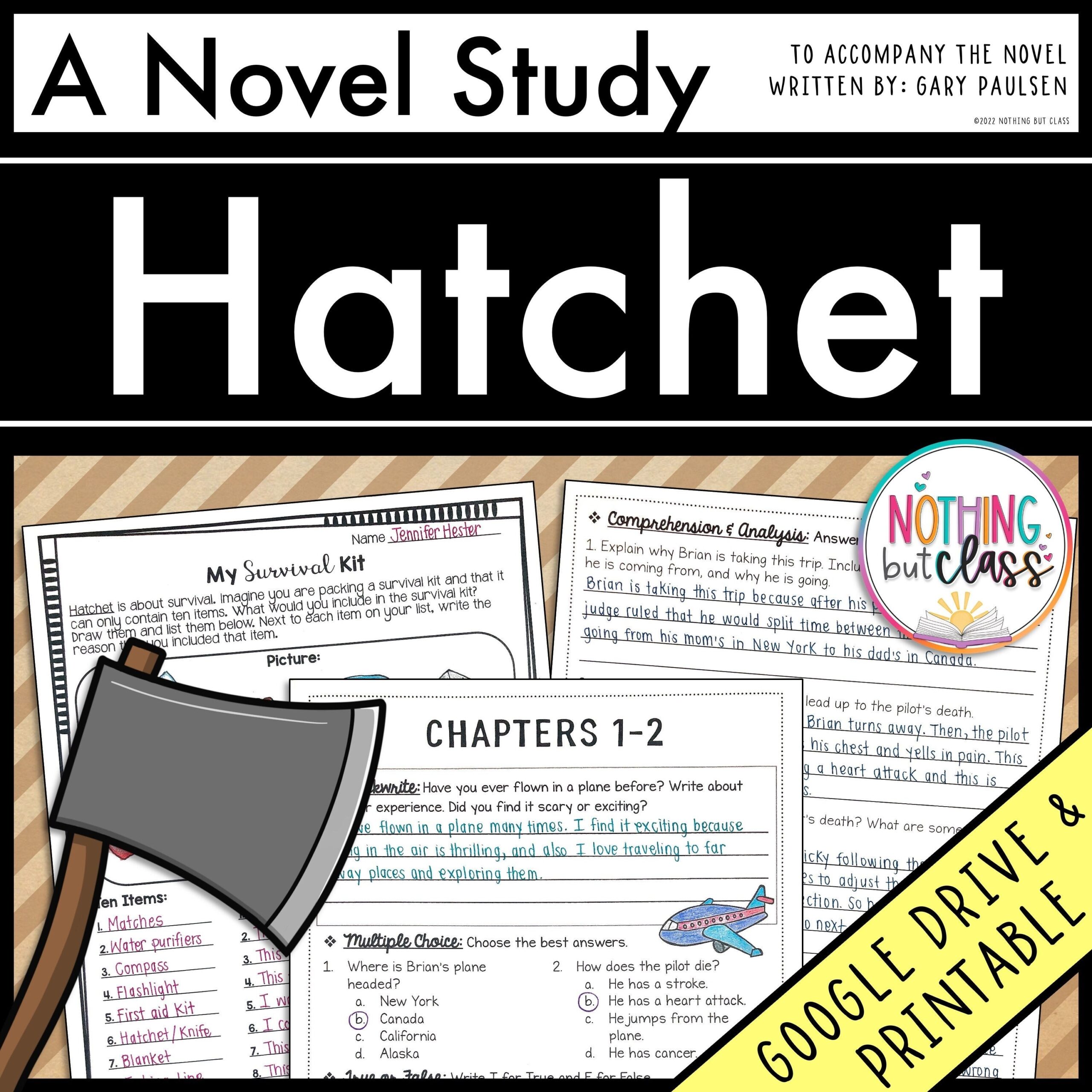 Hatchet Novel Study Unit Literature Guide Comprehension Worksheets Activities U0026 Tests ELA Reading Comprehension Book Study Etsy