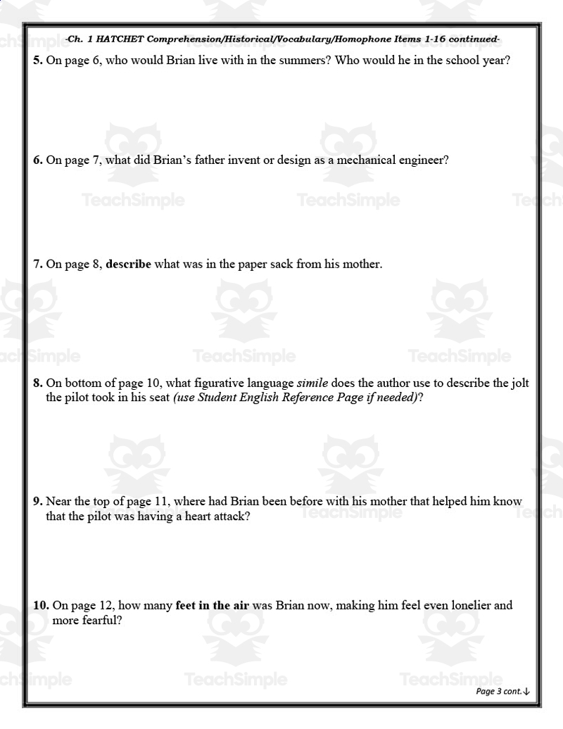 Free Printable Hatchet Worksheets Printable