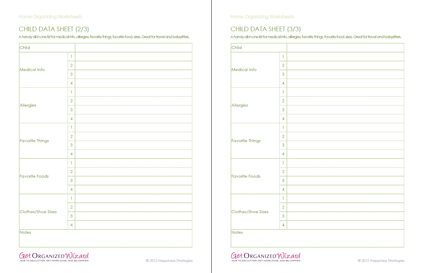 Free Printable Home Organization Worksheets