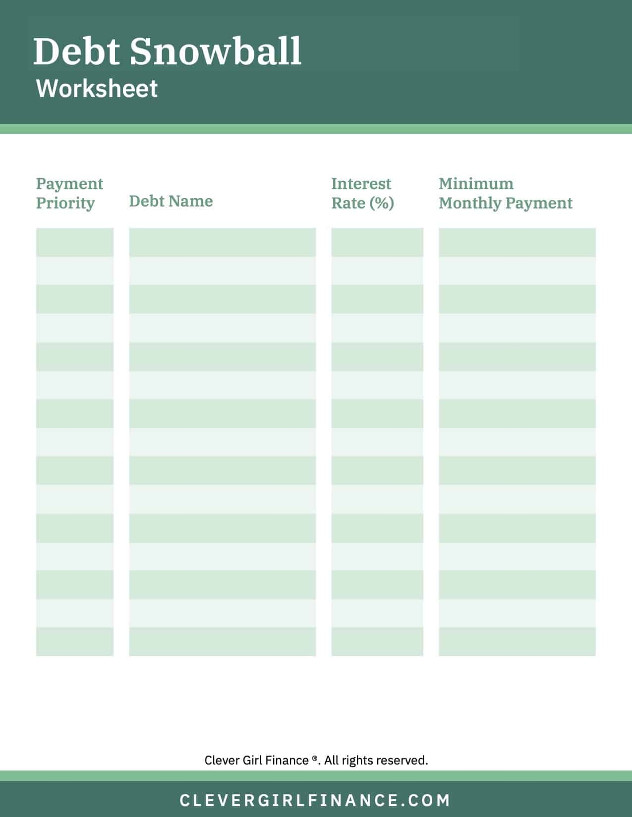 Debt Snowball Worksheet Free Printable