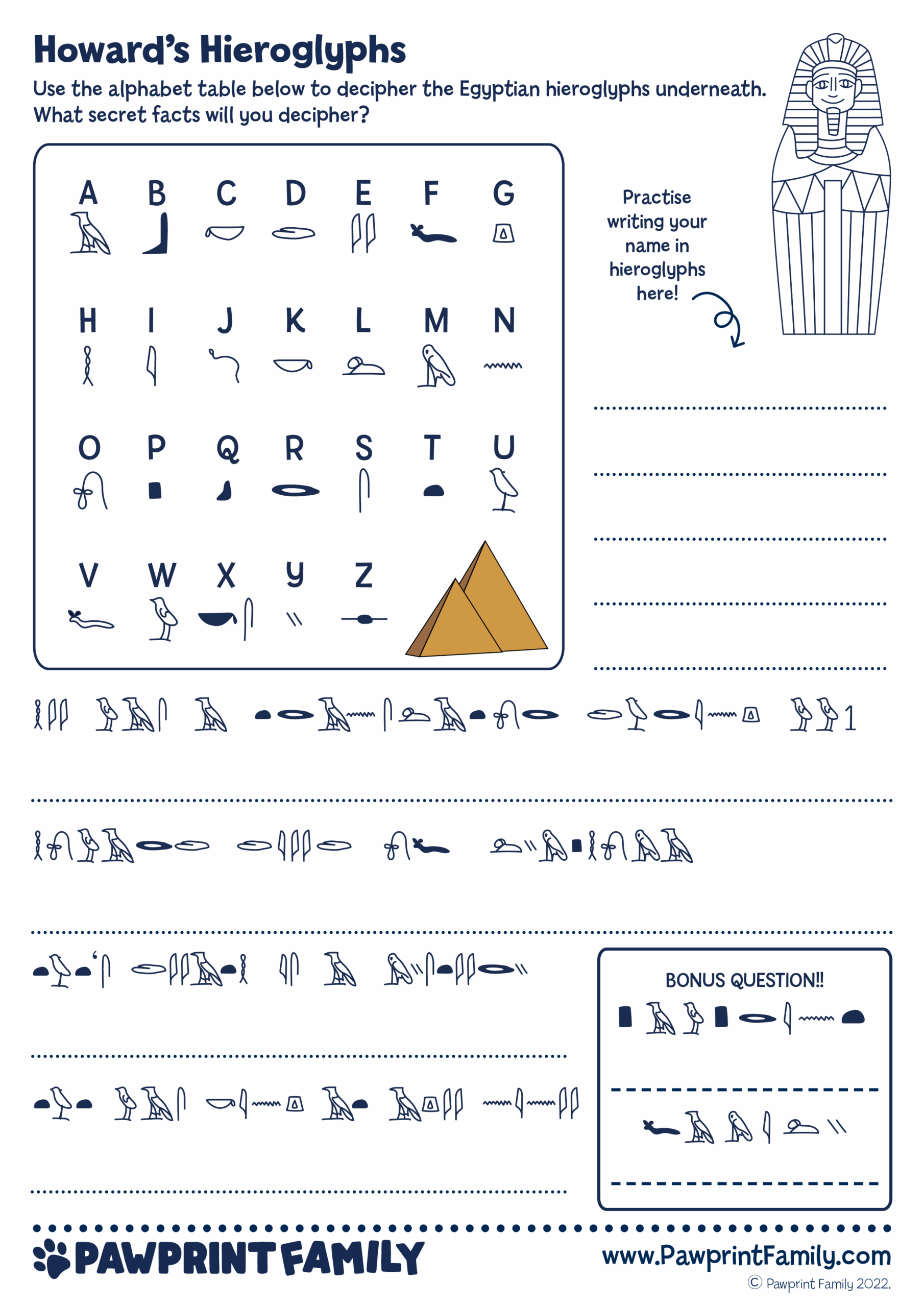 Free Printable Hieroglyphics Worksheets