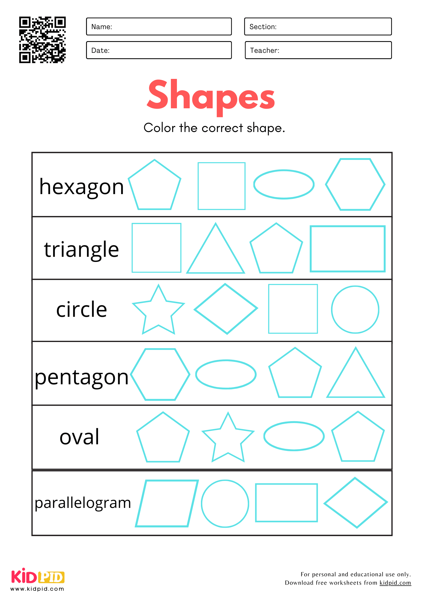 Free Printable Preschool Shapes Worksheets