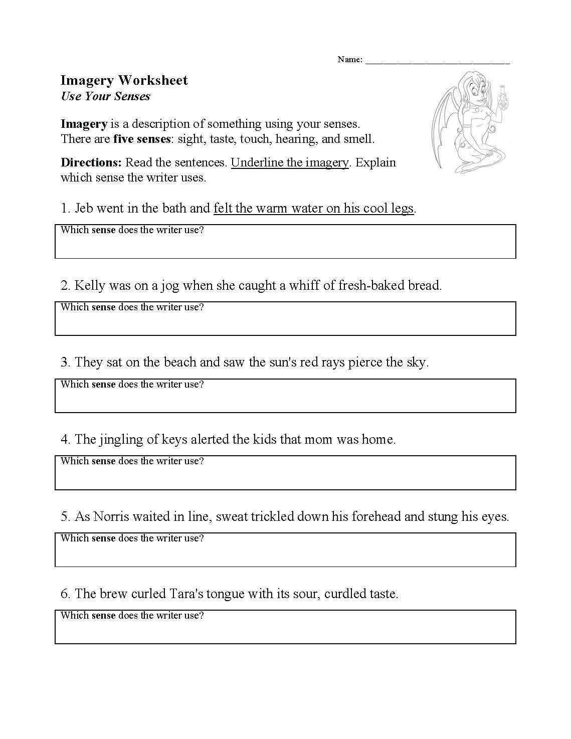 Imagery Worksheet Literary Techniques Activity