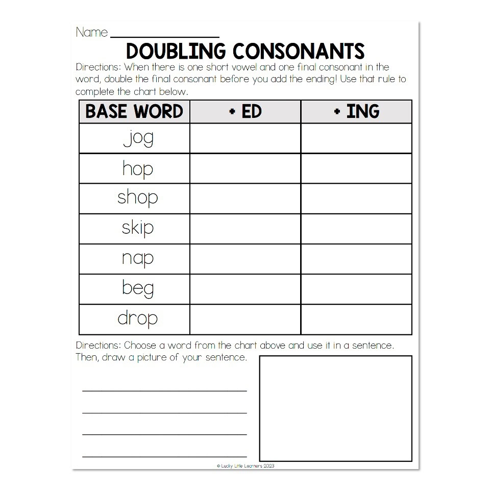 Inflectional Endings Double Final Consonant Doubling Consonants Worksheet Lucky Little Learners