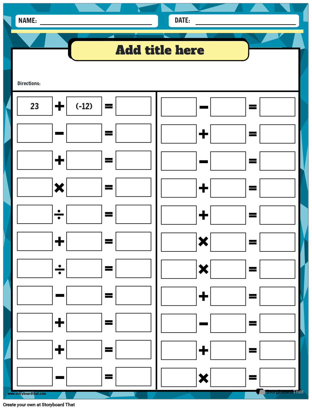 Free Printable Integer Worksheets
