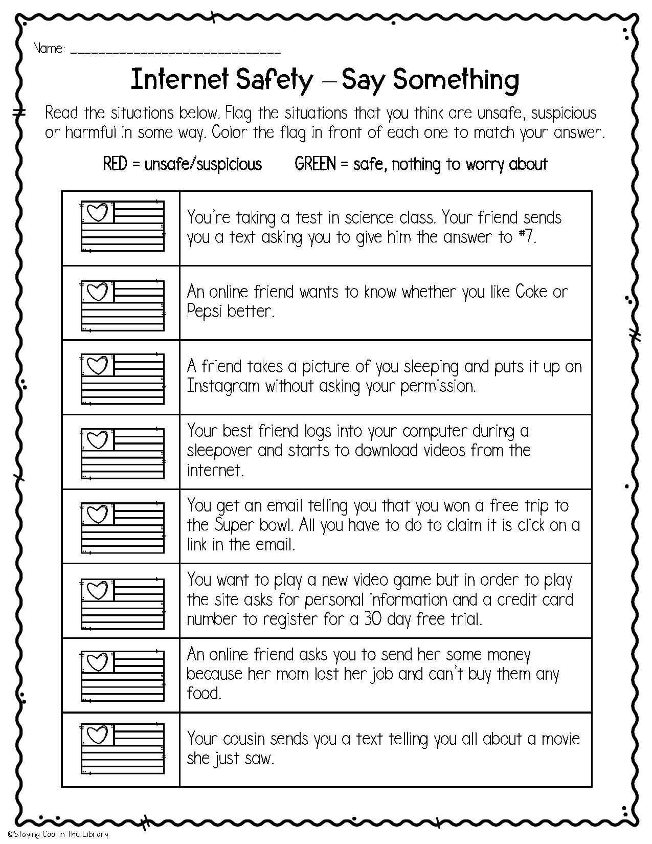Internet Safety Worksheets And Task Cards Staying Cool In The