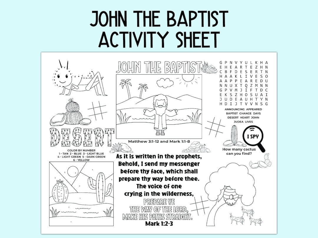John The Baptist Activity Sheet Children s Church Activity Bible 