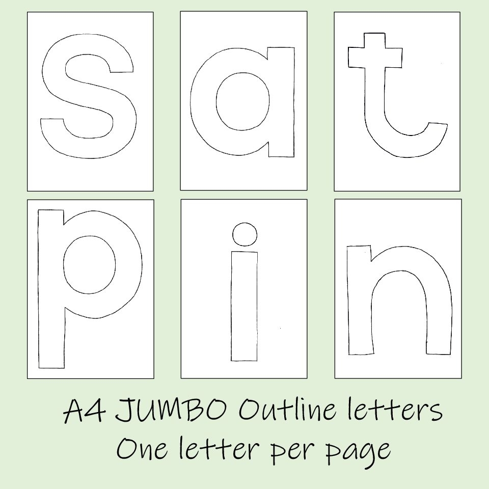 JUMBO Outline Letters S A T P I N Teacha 