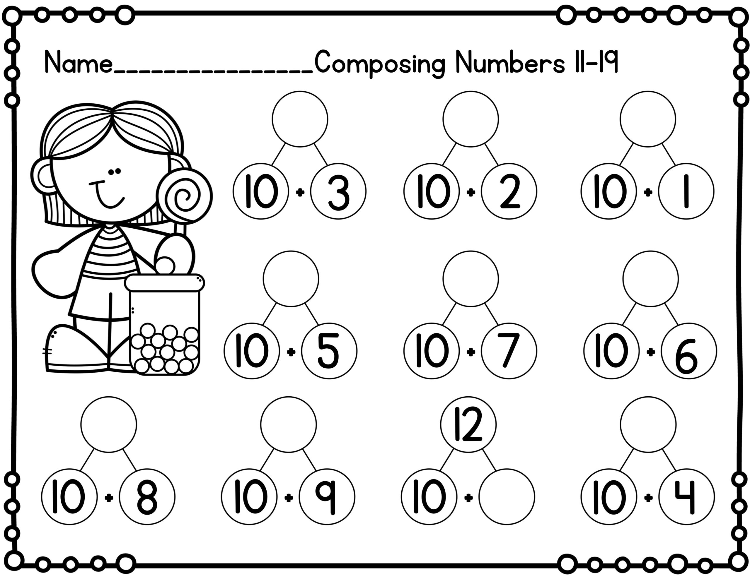 Free Printable Decomposing Numbers Kindergarten Worksheets
