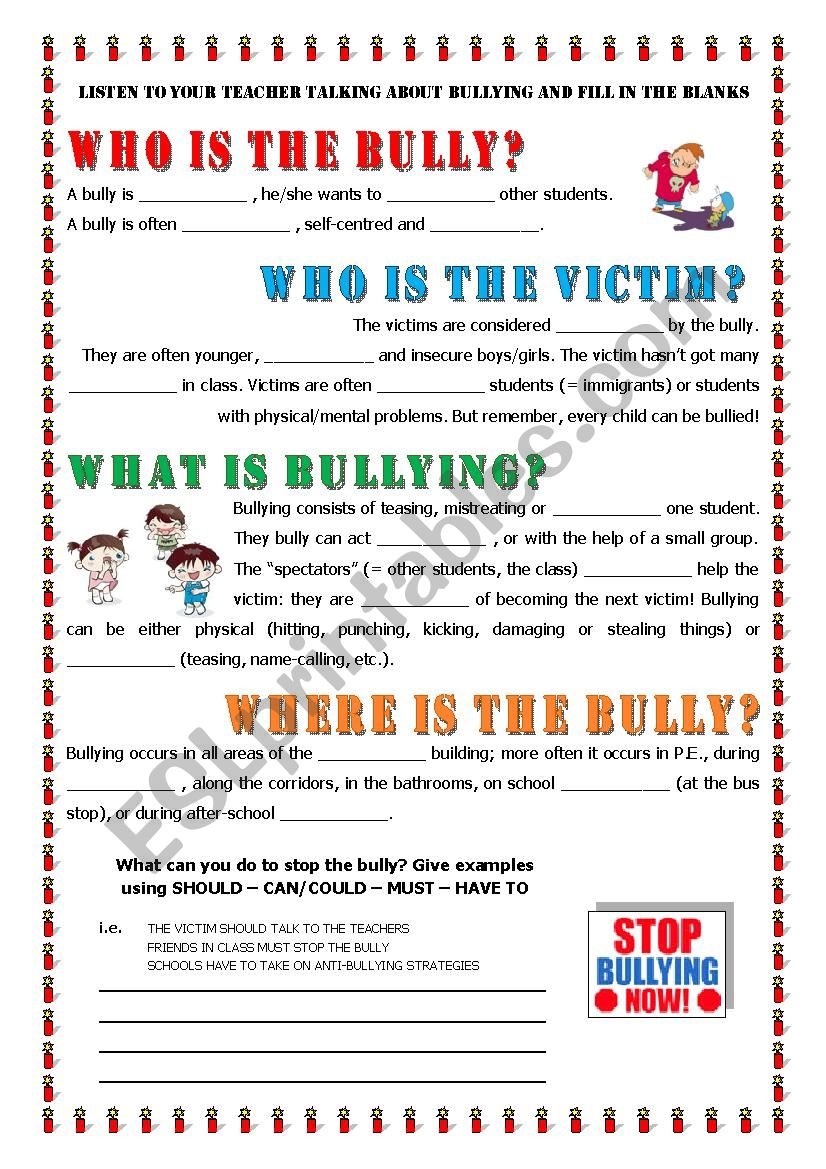 Free Printable Bullying Worksheets