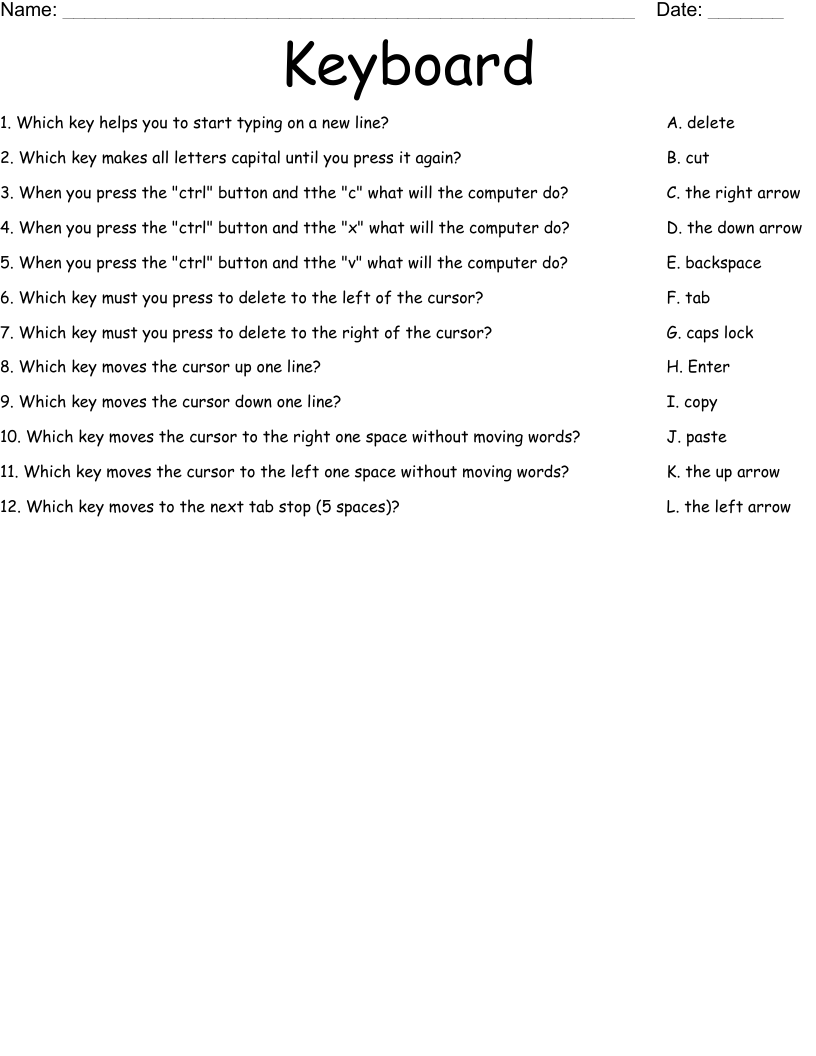 Free Printable Keyboarding Worksheets