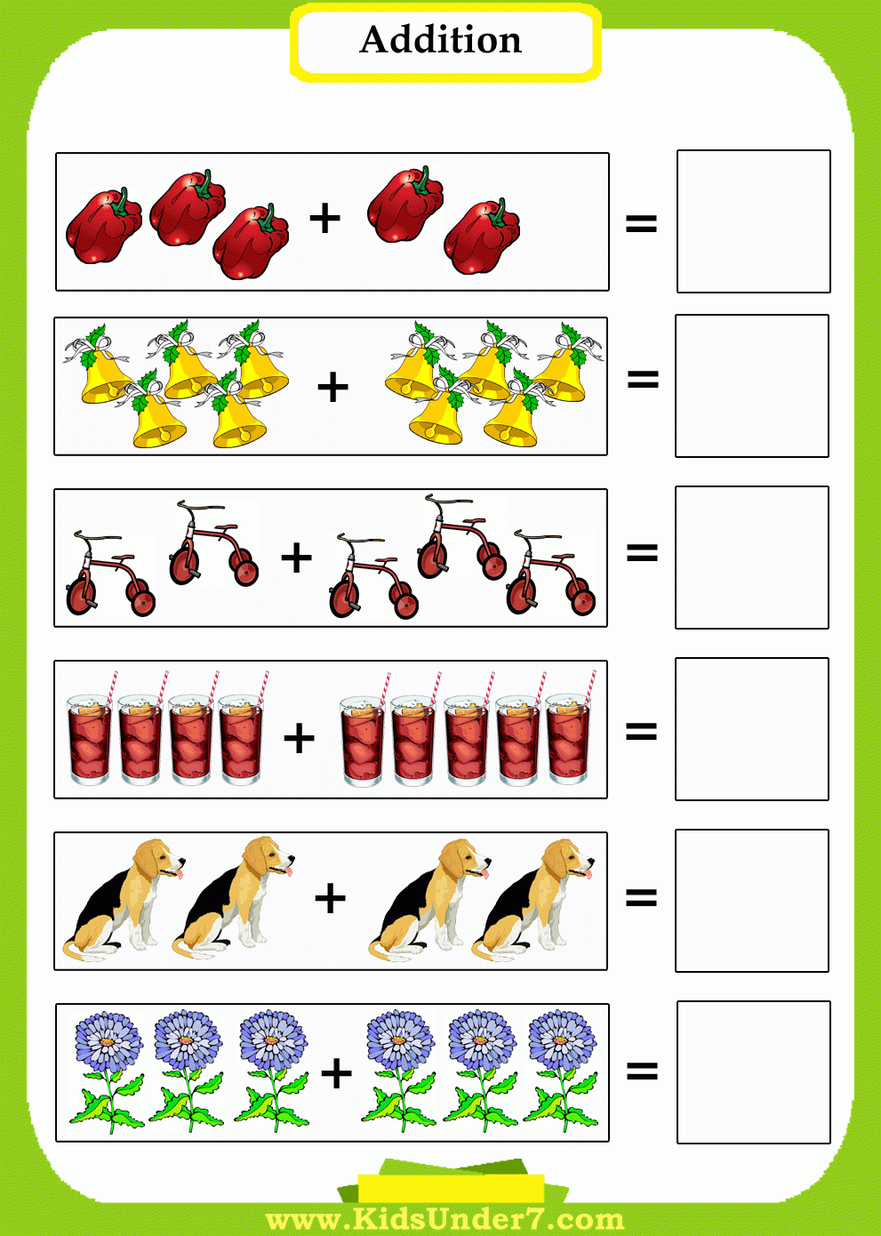Kids Under 7 Addition Worksheets