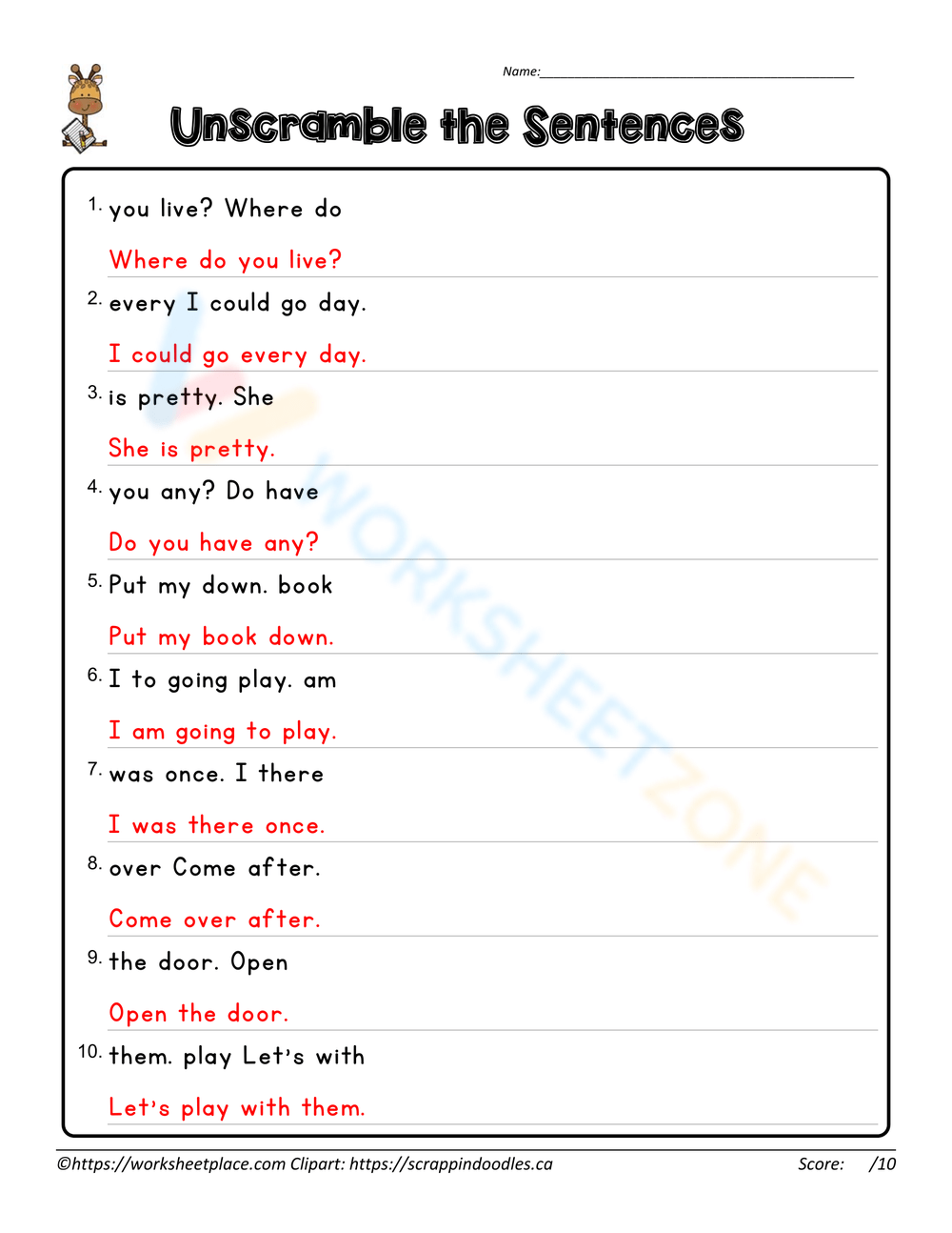 Kindergarten Scrambled Sentences Worksheets 2025