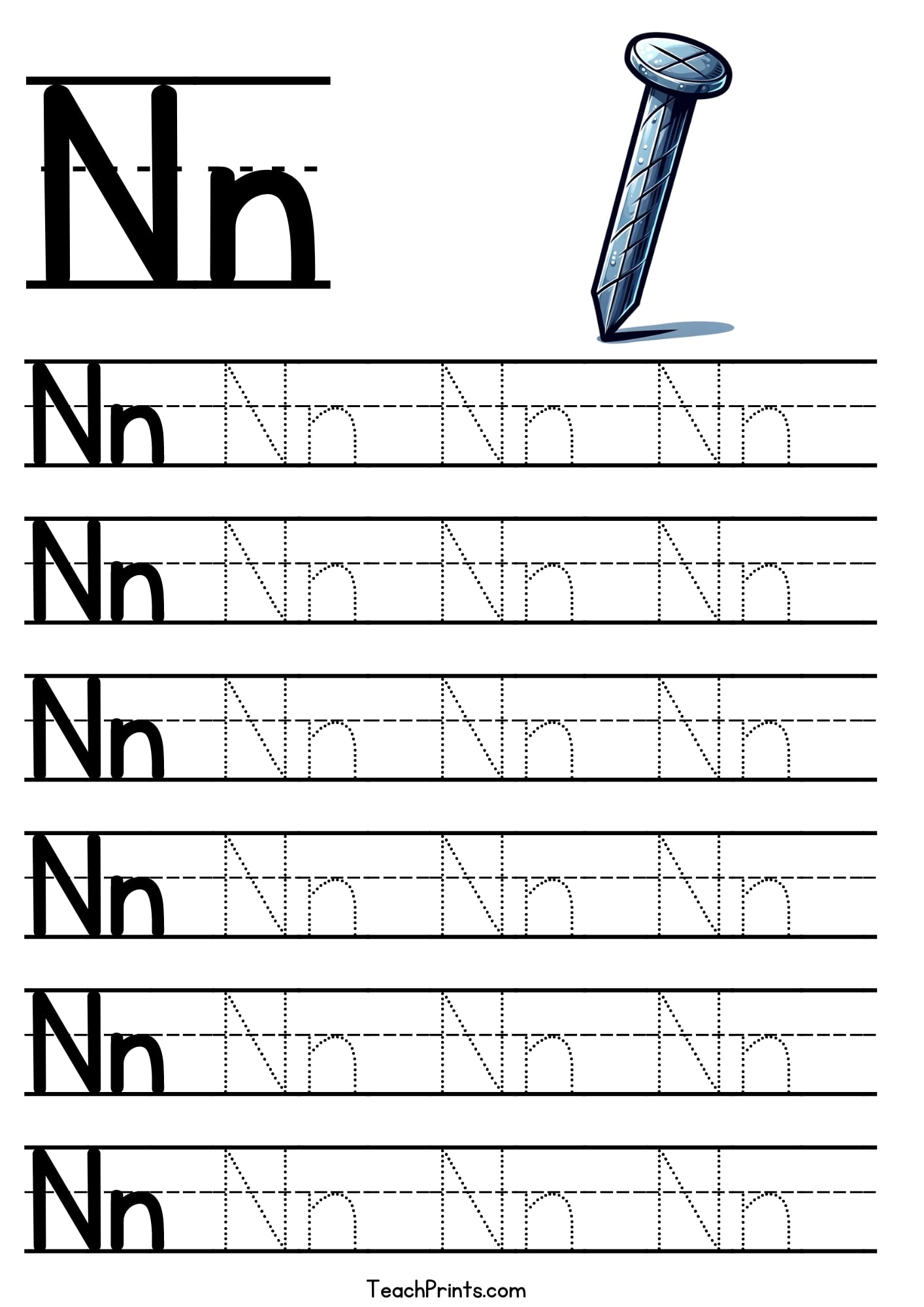Free Printable Letter N Tracing Worksheets