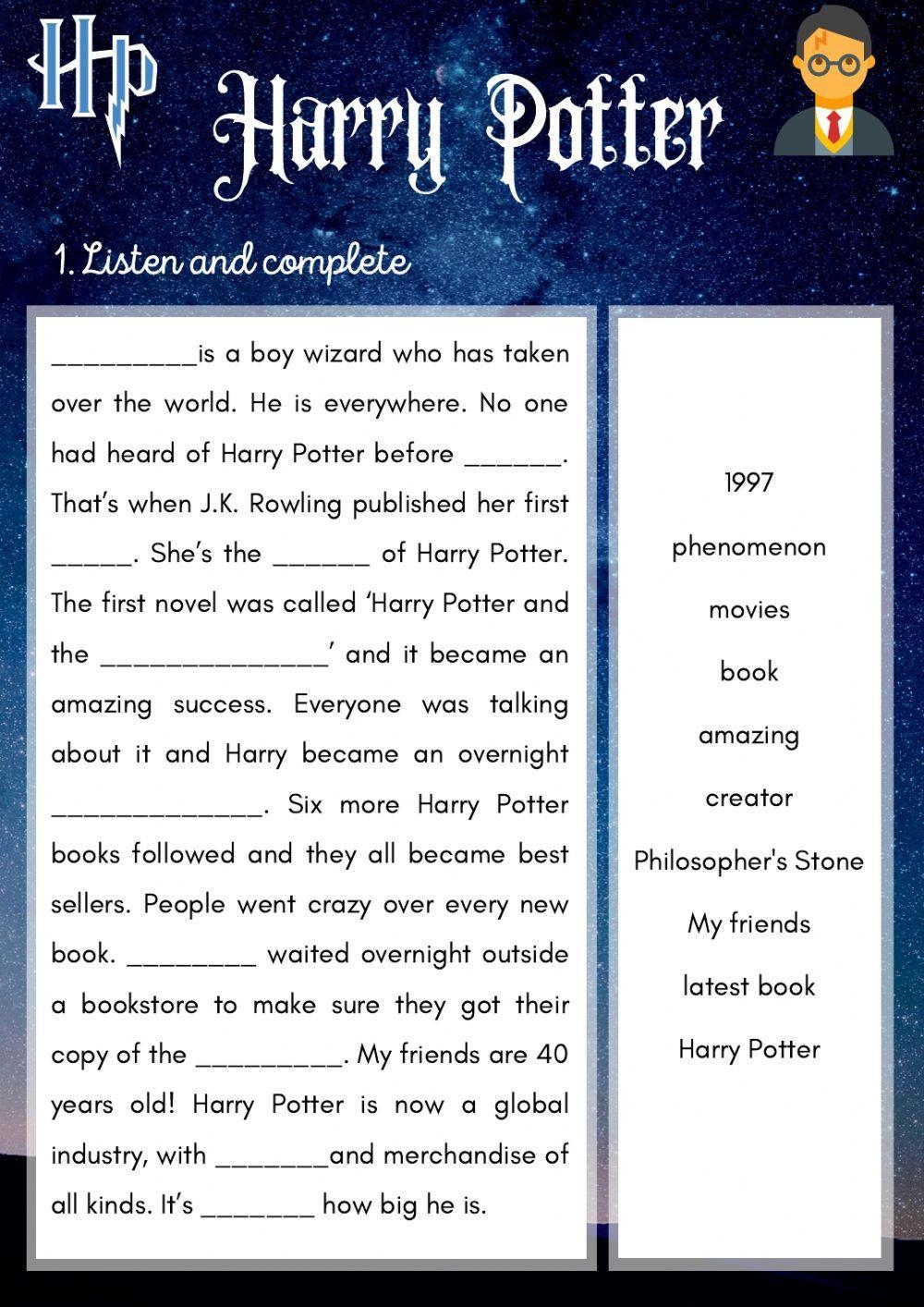 Listening Harry Potter Worksheet Live Worksheets Worksheets 