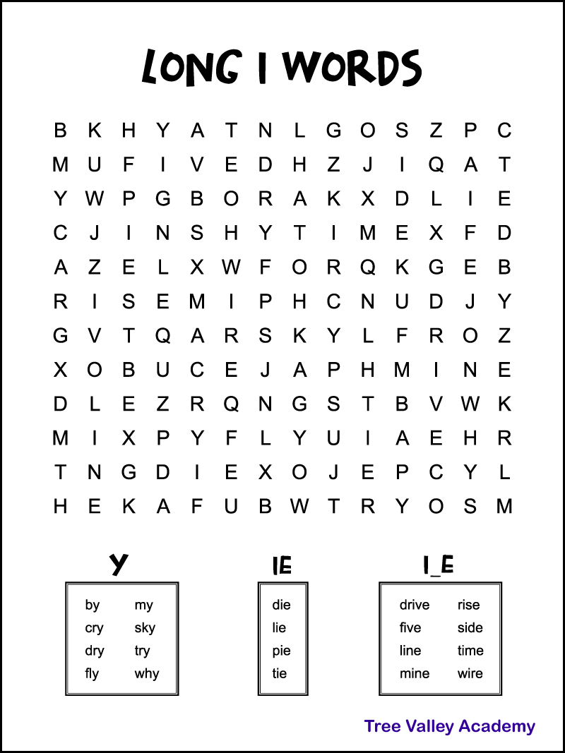 Long I Word Search Tree Valley Academy