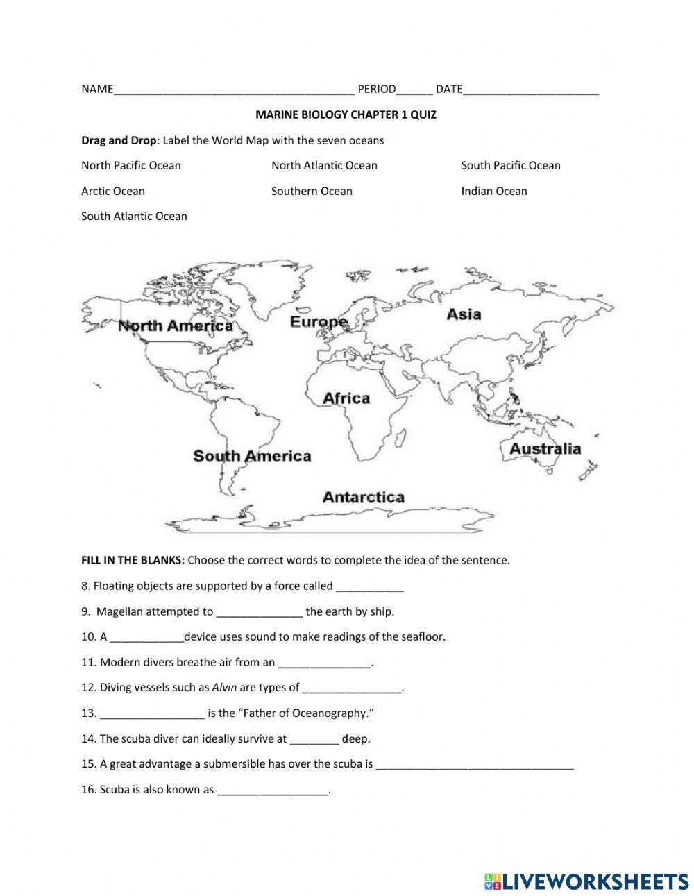 Marine Biology Quiz Worksheet Live Worksheets Worksheets Library