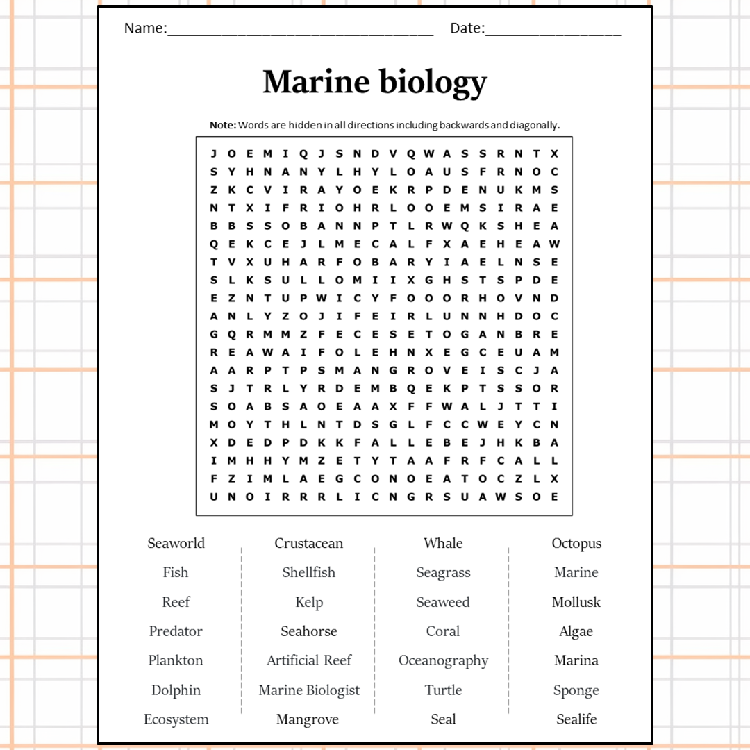 Marine Biology Word Search Puzzle Worksheet Activity PDF Worksheets Library