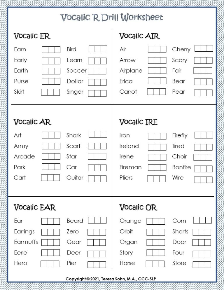 Mastering Vocalic R Engaging Worksheets For Speech Therapy Success