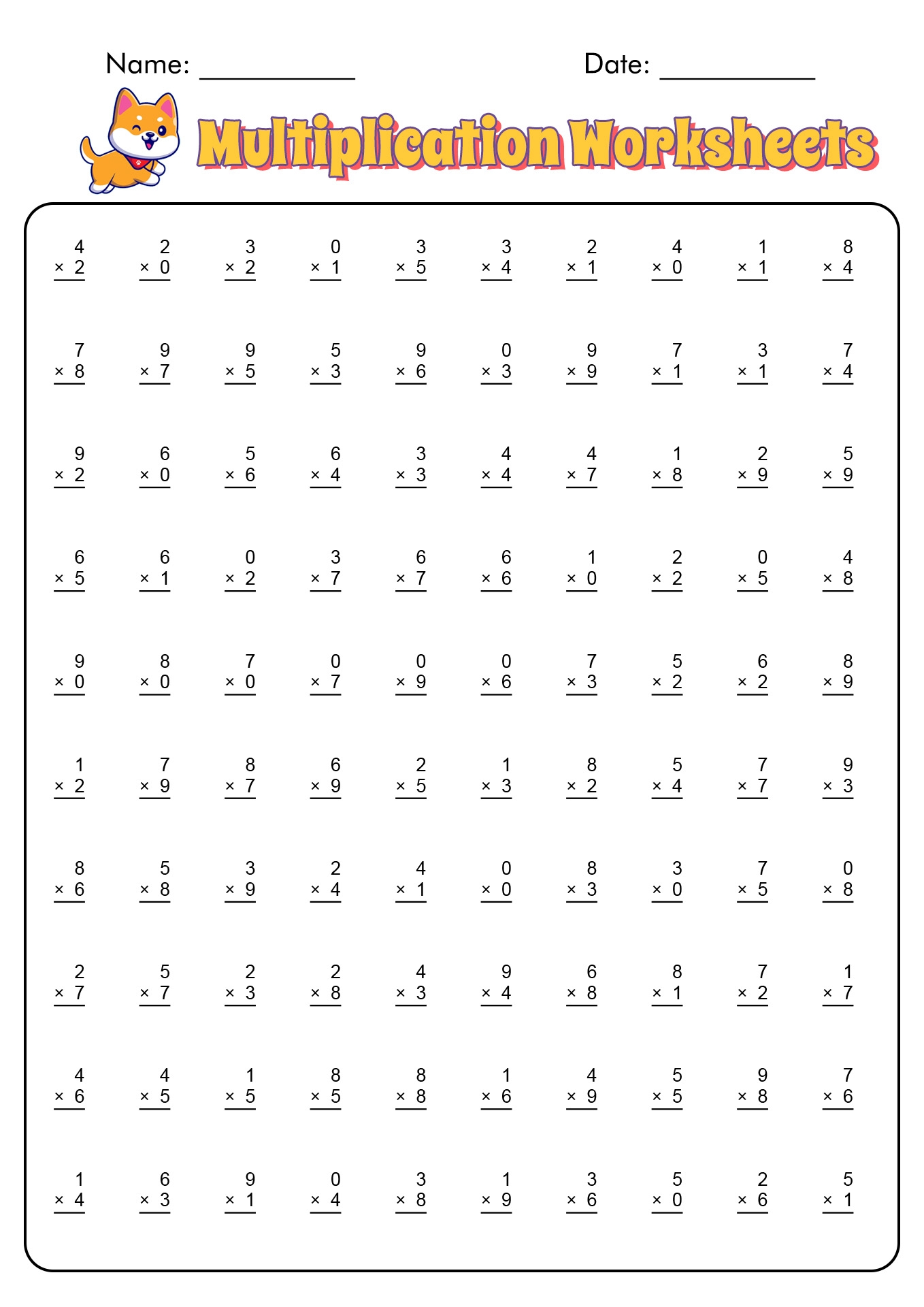 Free Printable Mad Minute Multiplication Worksheets