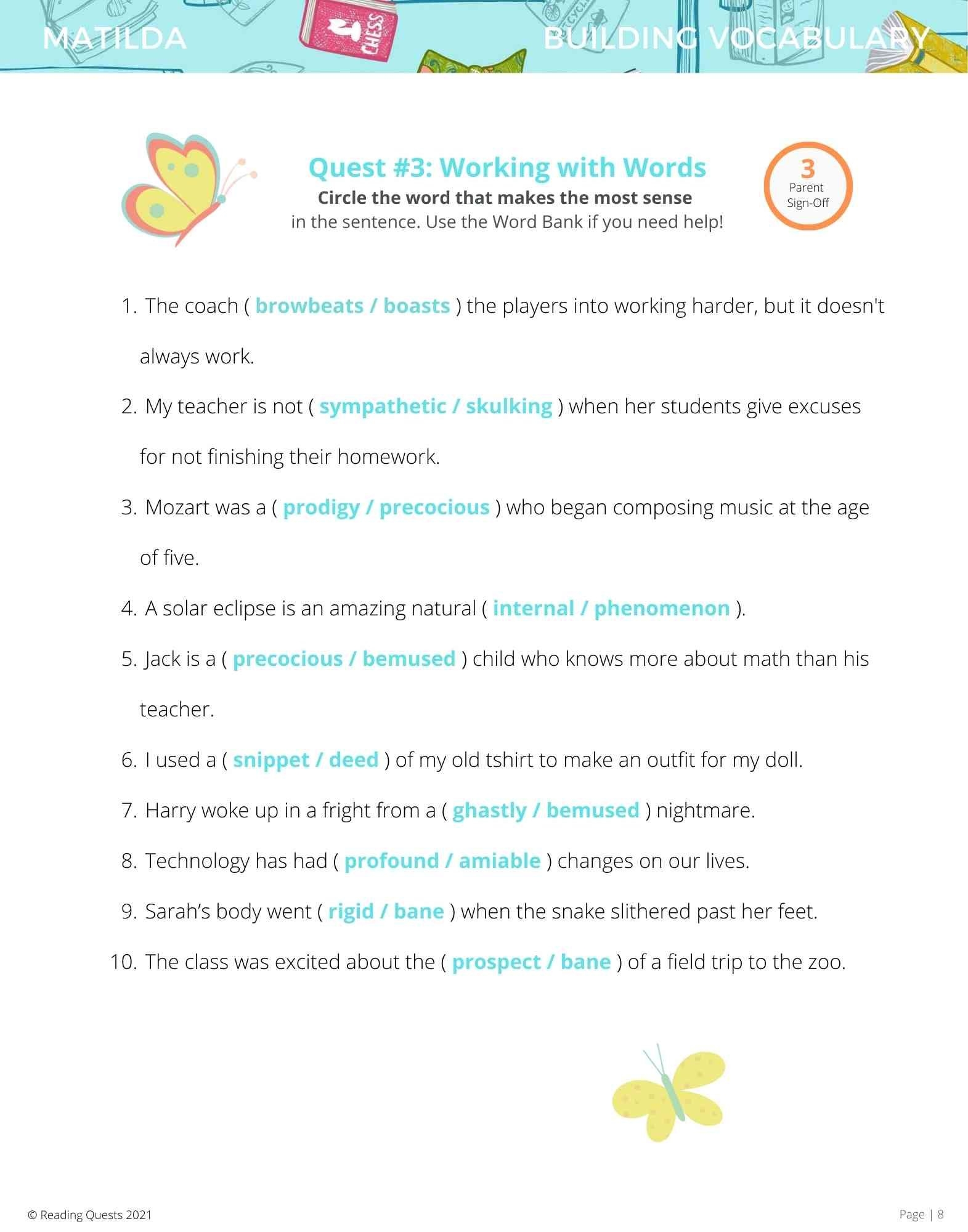 Matilda By Roald Dahl Free Printables Reading Quests