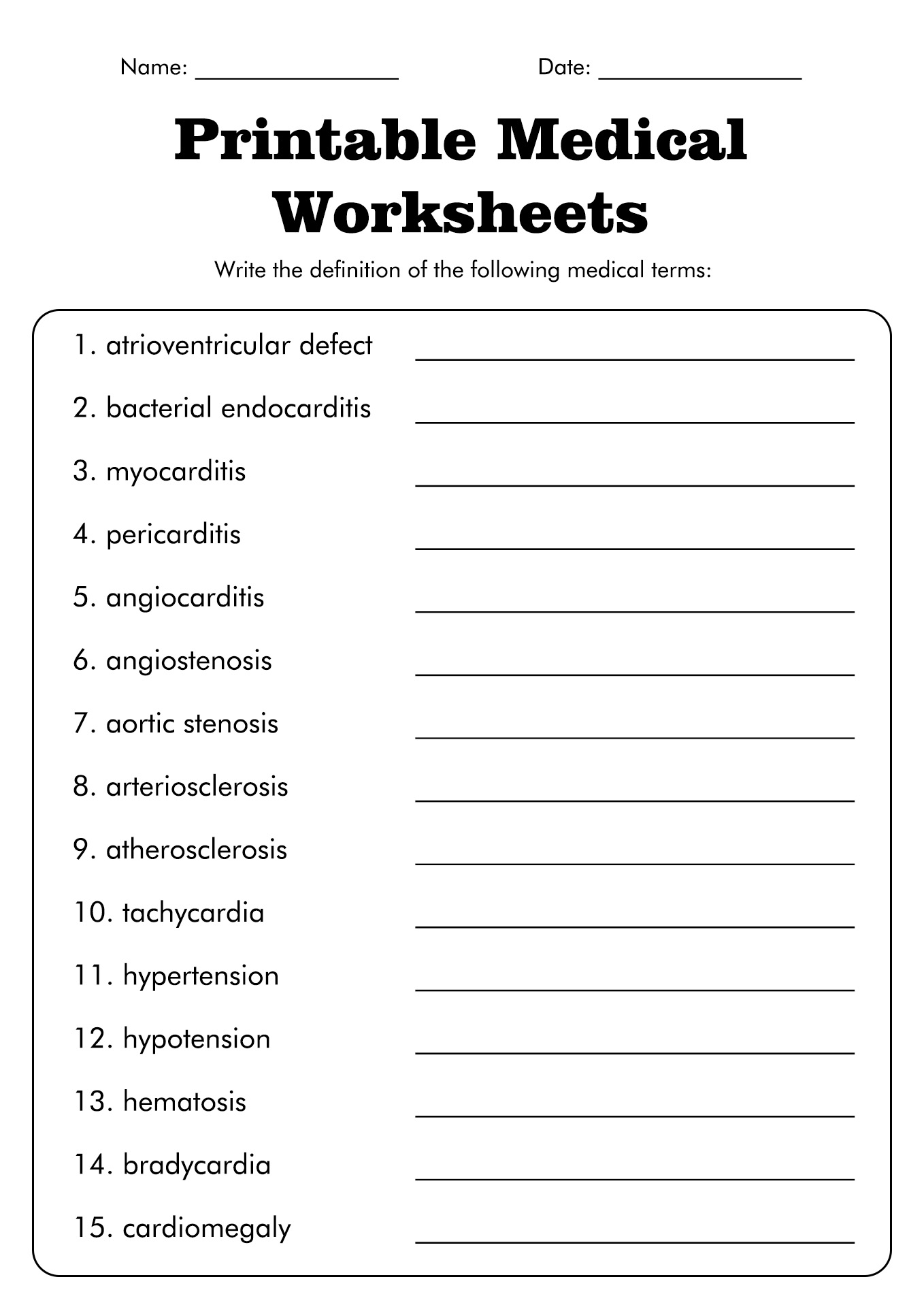 Medical Terminology Practice Sheets PDF Medical Specialties Worksheets Library