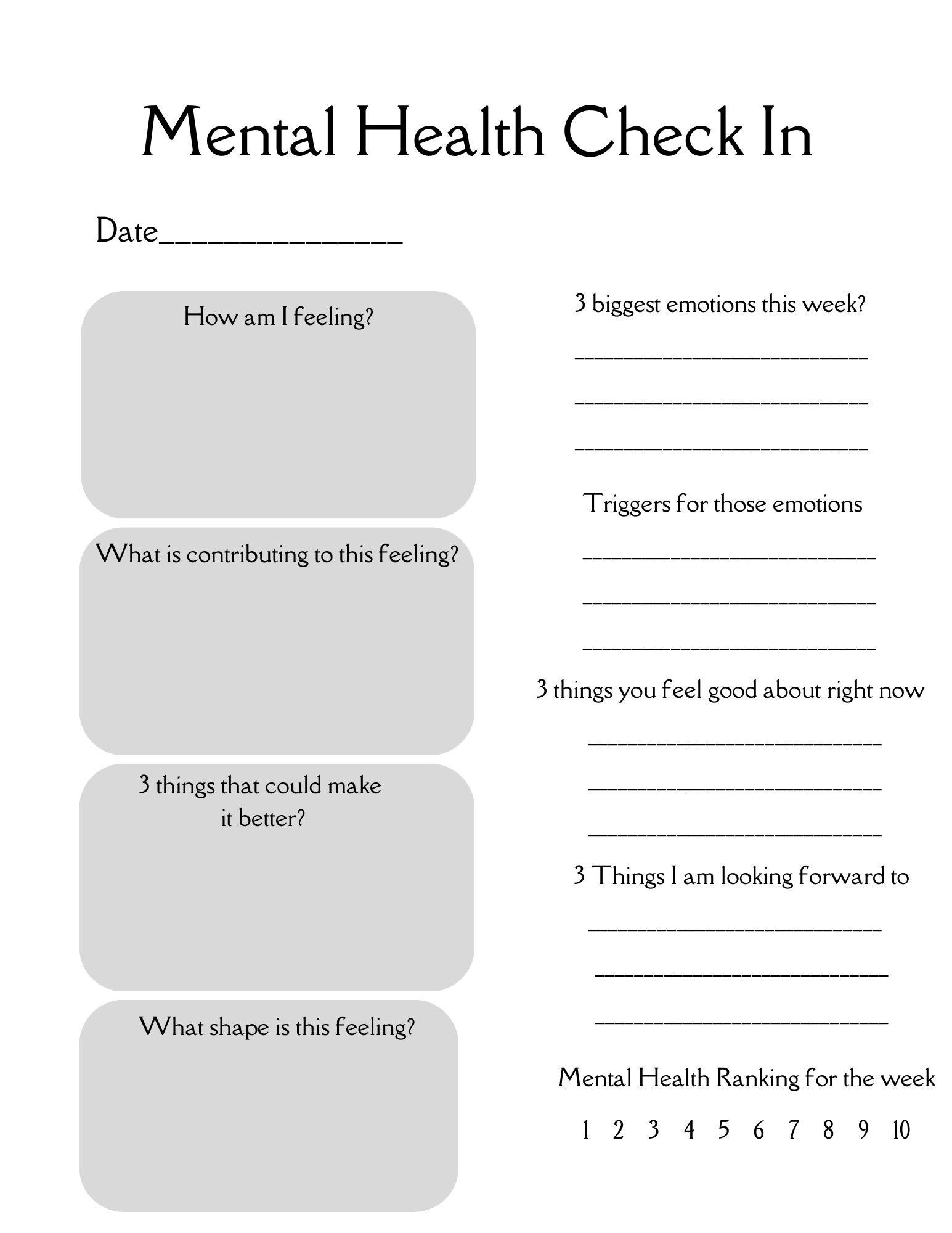 Mental Health Check In Digital Printable For Therapists Counselors Mental Health Worksheet
