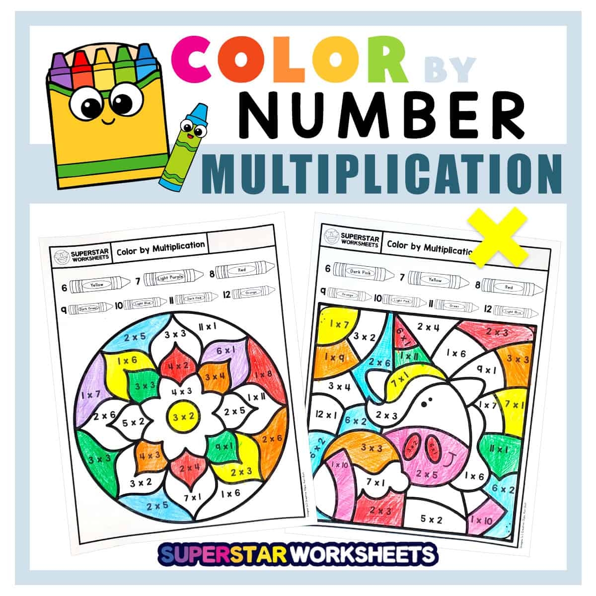 Multiplication Color By Number Superstar Worksheets