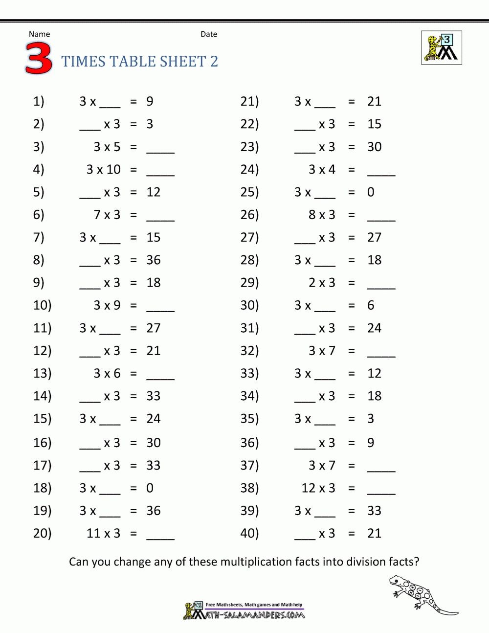 3 Times Table Worksheet Free Printable