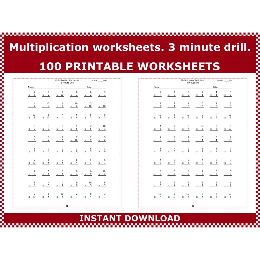 Multiplication Worksheets 3 Minute Multiplication Drills 