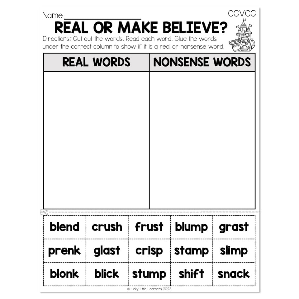Nonsense Words CCVCC Real Or Make Believe Lucky Little Learners Worksheets Library