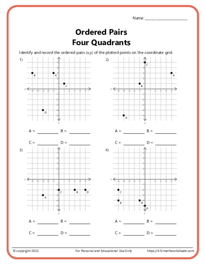 Ordered Pairs On A Coordinate Plane Ordered Pairs On A Coordinate Plane
