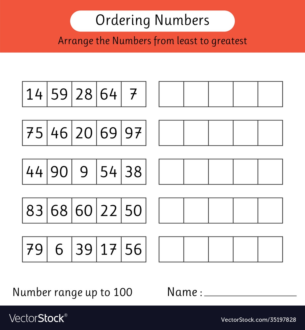 Ordering Numbers Worksheet Arrange Royalty Free Vector Image