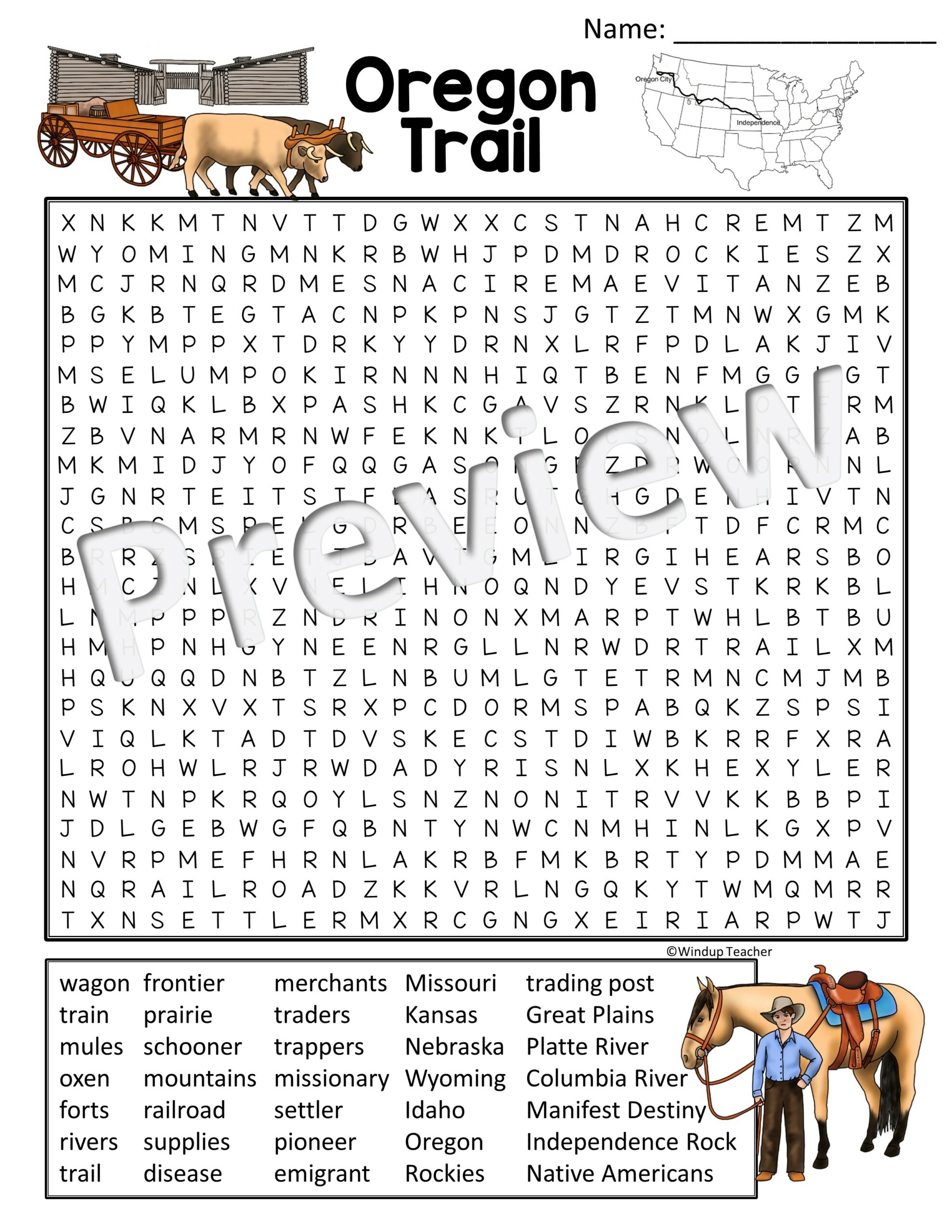Free Printable Oregon Trail Worksheets