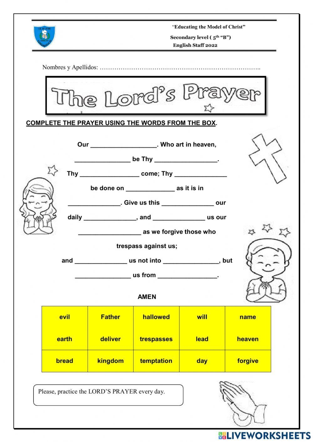 Our Father Fill In The Blank Activity Resource Twinkl Worksheets Library Our Father Fill In The Blank Activity Resource Twinkl Worksheets Library