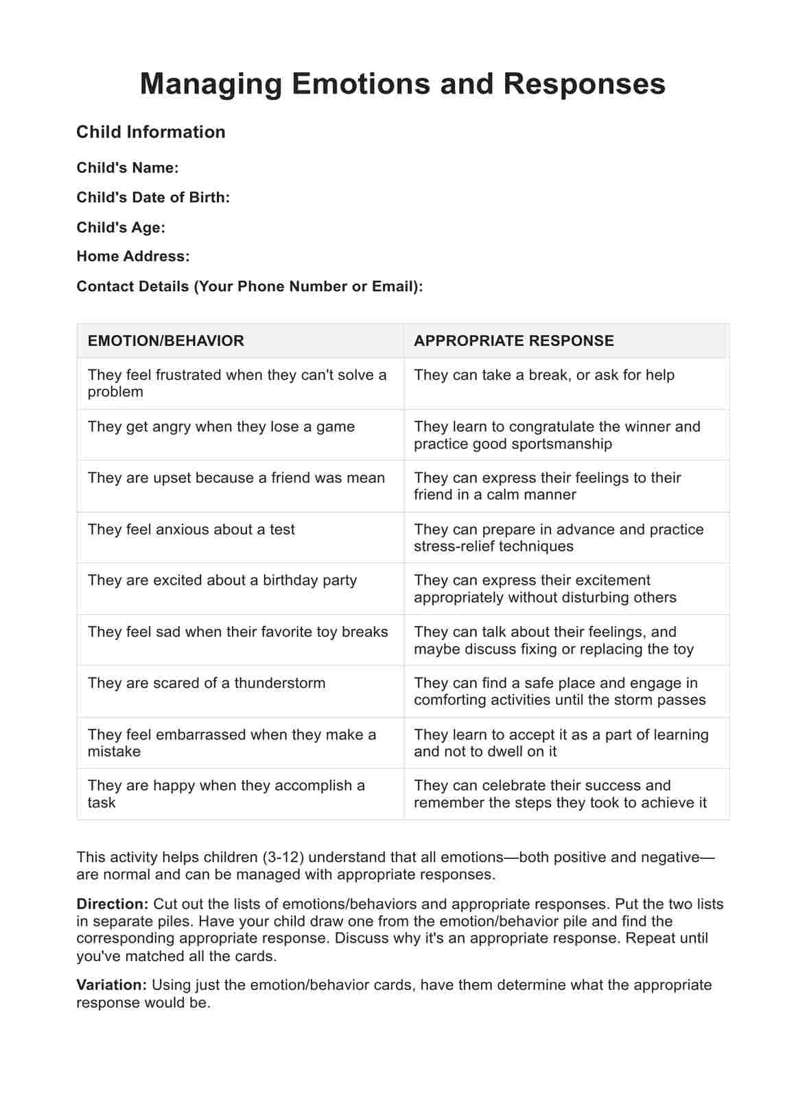 Parenting Skills Worksheet U0026 Example Free PDF Download