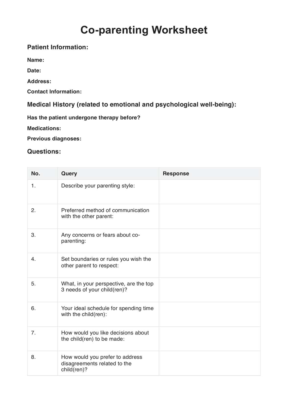Parenting Worksheets U0026 Example Free PDF Download