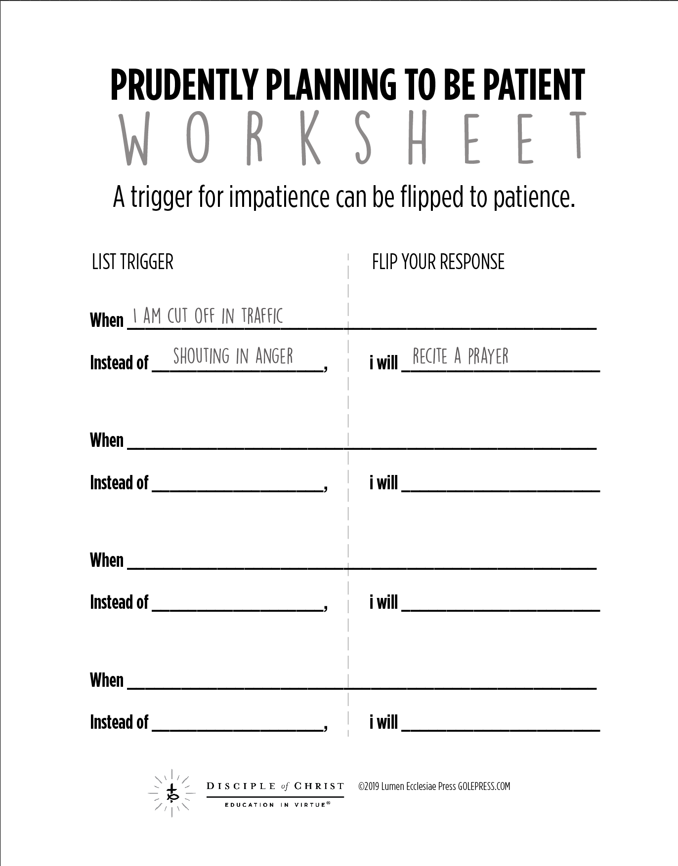 Patience Worksheet Patience Worksheet